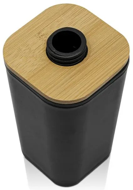 Dispenser sapone in finitura nera opaca con dettagli in bambù