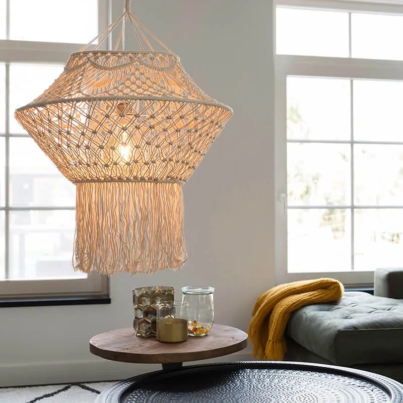 Lampada a sospensione rustica in macramè 90 cm - String