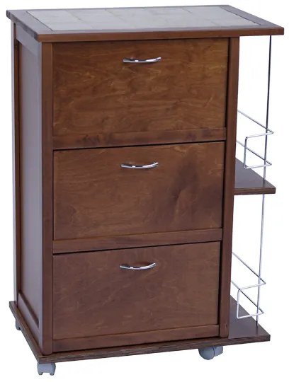 Carrello da cucina con ante a ribalta e portabottiglie Noce