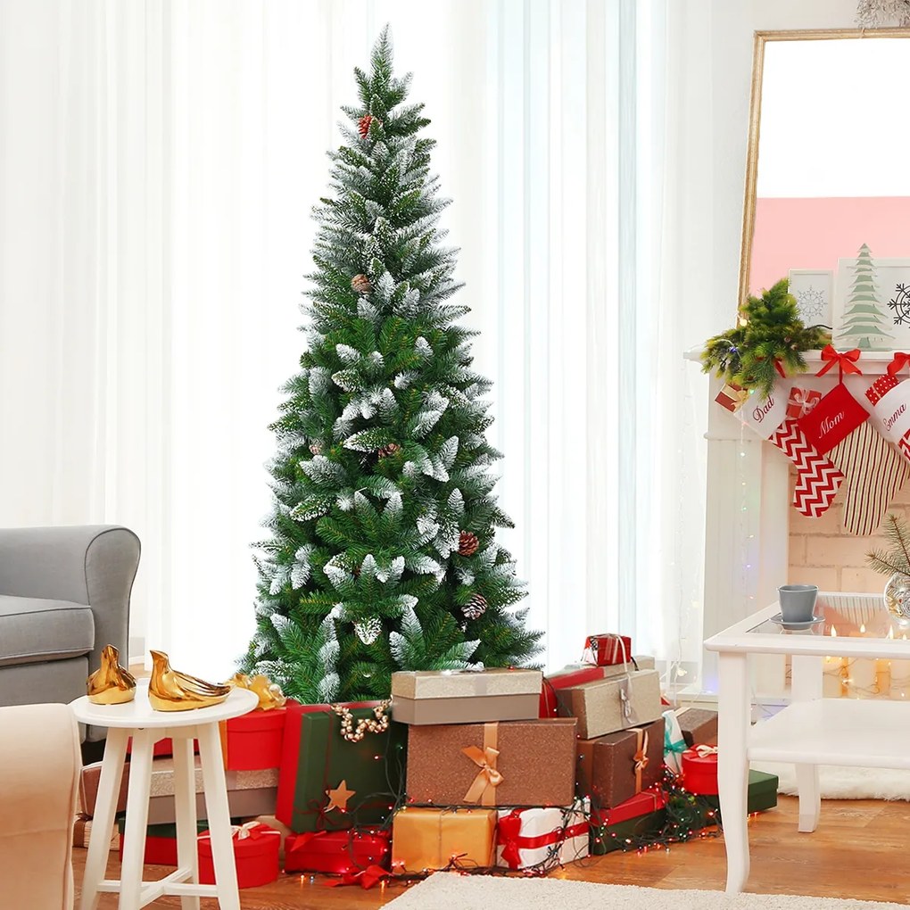 Costway Albero di Natale 180 cm in PVC di alta qualità, Albero di Natale innevato con 630 rami