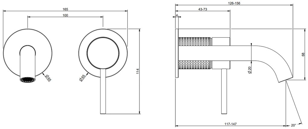 Parte esterna miscelatore lavabo a parete bocca media senza scarico parte incasso non inclusa steel brushed cesello 54483 gessi