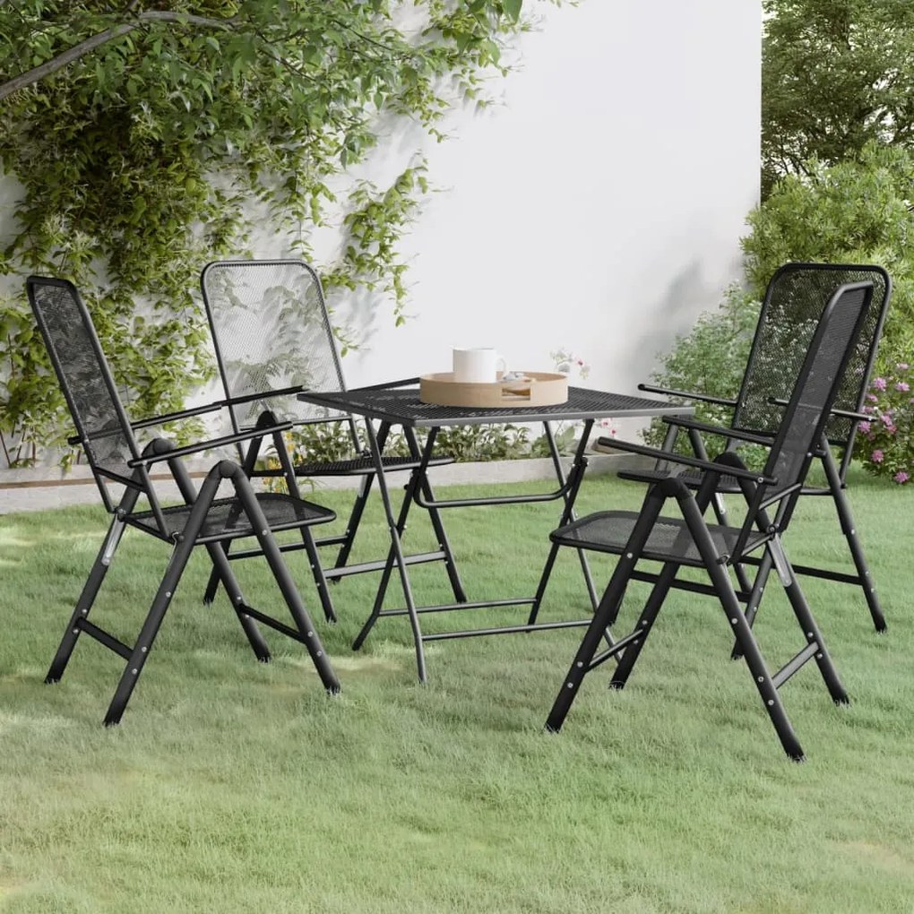 Set Da Pranzo Per Giardino 5pz Rete Metallica Espansa Antracite /