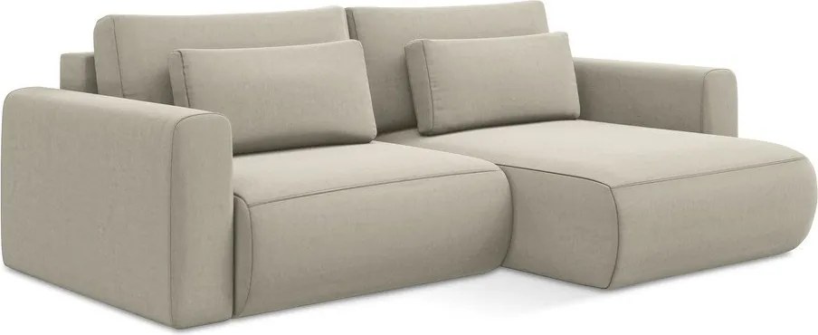 Divano angolare beige allungabile/con contenitore (con penisola a destra/con chaise lounge) con rivestimento in velluto Kapua – Makamii