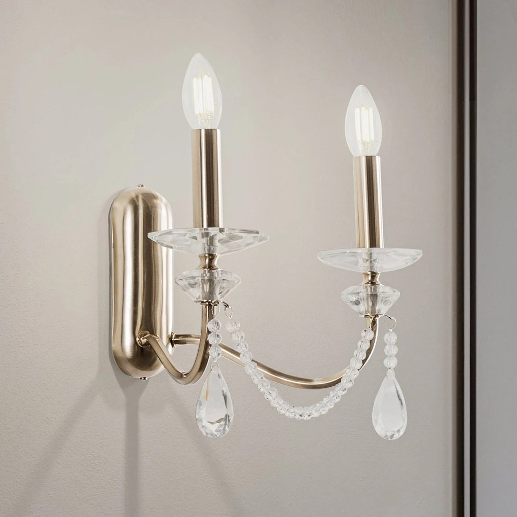 Lucea Applique Adone, a 2 luci, ottone, altezza 30 cm, vetro cristallo