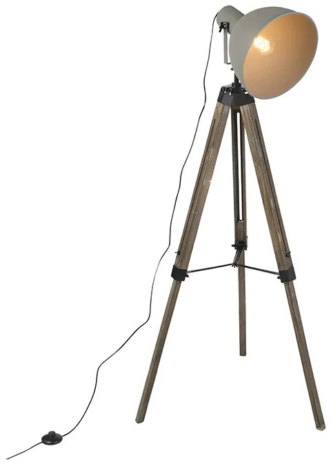 Lampada da terra a treppiede industriale in legno con grigio incl. wifi A60 - Laos