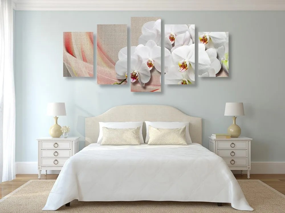 Quadri 5 pezzi – Orchidea bianca su tela
