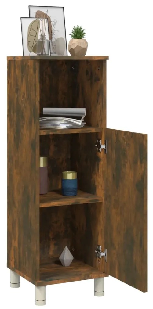 Armadietto bagno rovere fumo 30x30x95 cm in legno multistrato