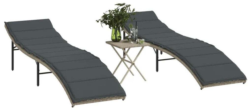 Lettini Prendisole 2pz Con Tavolino Grigio Chiaro İn Polyrattan /