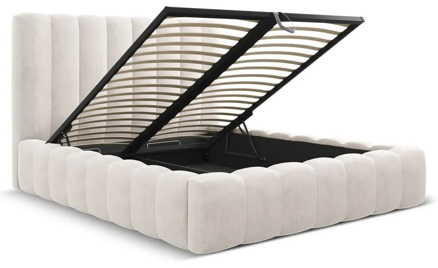 Letto matrimoniale imbottito crema con spazio contenitivo e rete 160x200 cm Kelp - Micadoni Home