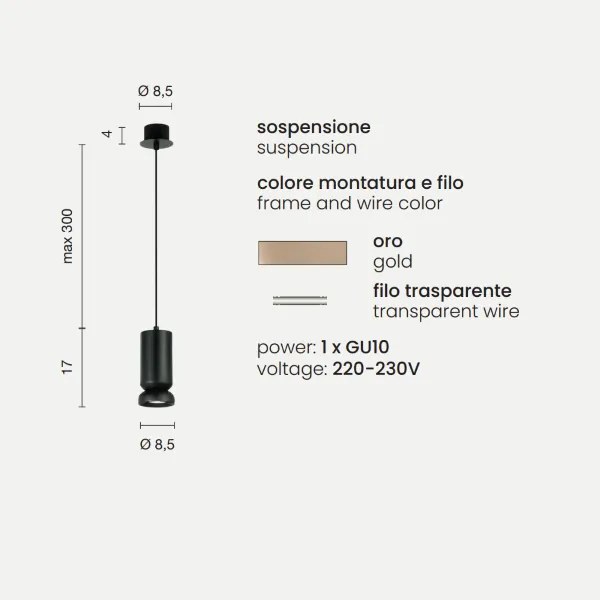 Lampada a sospensione D8,5 cm LILIUM in alluminio verniciato a polvere Oro