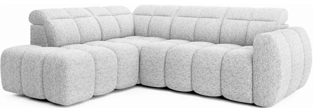 Divano angolare grigio chiaro allungabile/con contenitore (con penisola a sinistra/a L) e rivestimento in bouclé Falconn – ELTAP