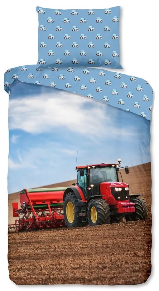 Biancheria da letto per bambini blu in flanella per letto singolo 140x200 cm Tractor – Good Morning