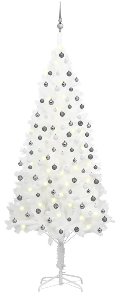 Albero di Natale Preilluminato con Palline Bianco 210 cm