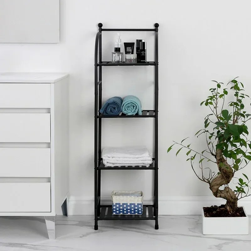 Scaffale bagno H 116 in metallo design nero con quattro ripiani