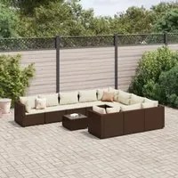 Set Divani da Giardino 11 pz con Cuscini Polyrattan Marrone 3308337