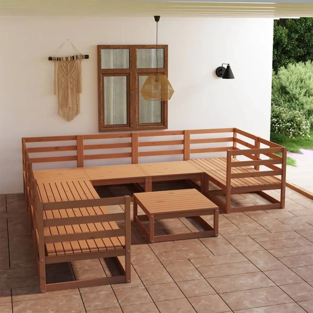 Set divani da giardino 9 pz in legno massello di pino