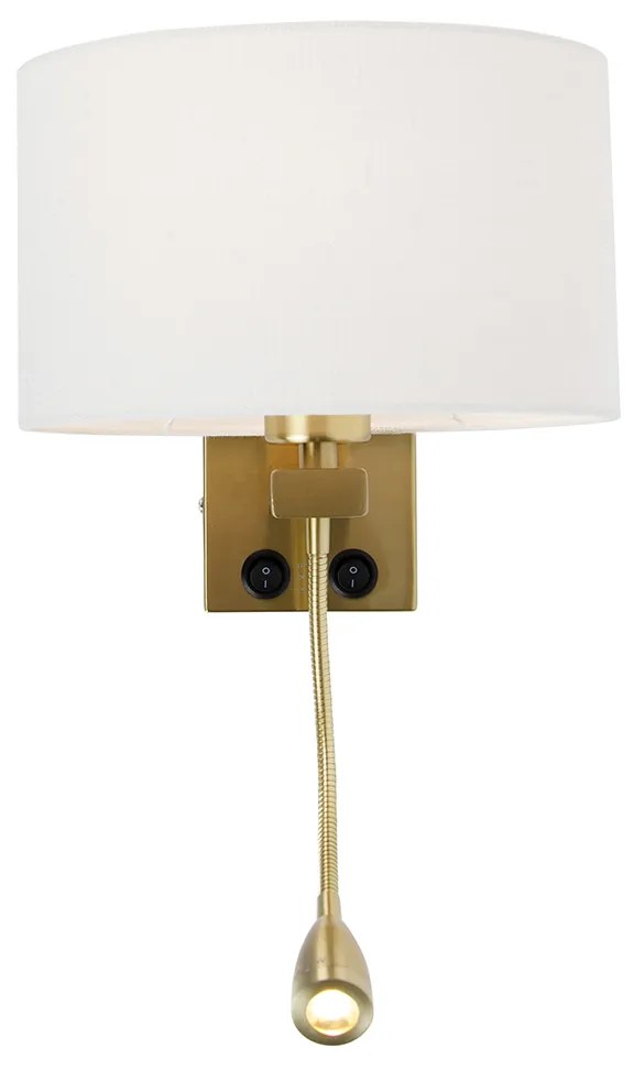 Lampada da parete in ottone con paralume ovale in lino bianco 25 cm - Brescia Combi