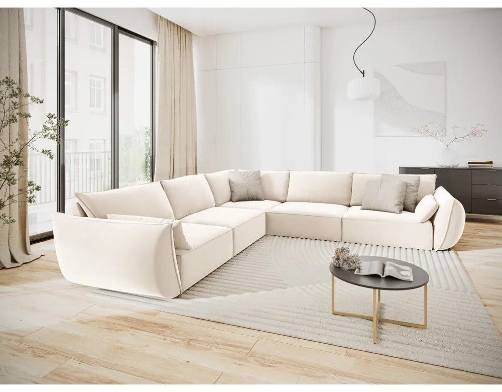 Divano angolare beige con rivestimento in velluto Vanda – Mazzini Sofas