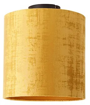 Plafoniera velluto nero opaco con paralume oro 25 cm - Combi