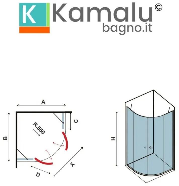 Kamalu - box doccia 90x90 semicircolare ante battenti kpx2000