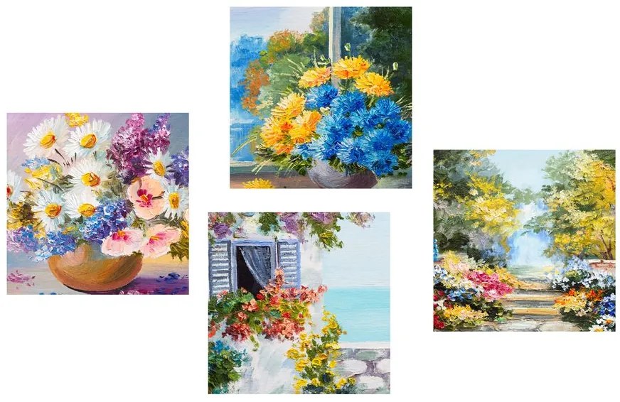 Set di quadri – Fiori dipinti in vaso con natura