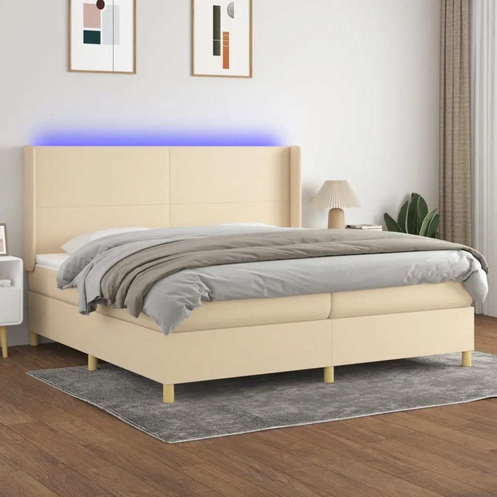 Letto a molle materasso e led bianco 200x200cm in tessuto