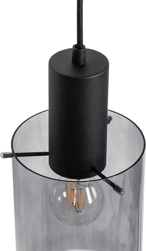 Lampada a sospensione nera con vetro fumé oblungo 3 luci - Vidra