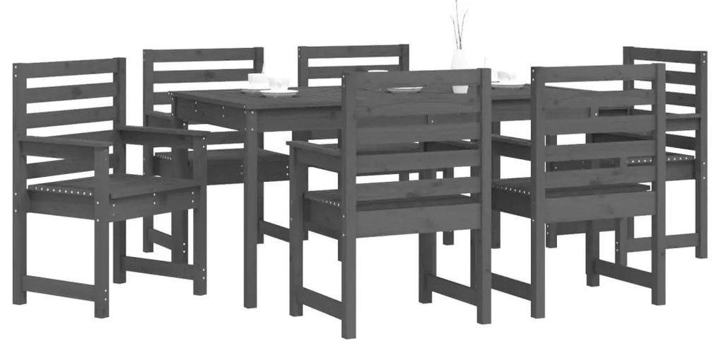 Set da Pranzo per Giardino 7pz Grigio in Legno Massello di Pino