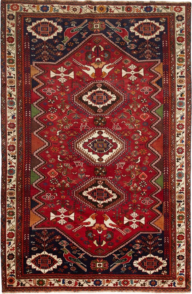 Shiraz Tappeto 180x280 Rosso (Iran) Annodato A Mano