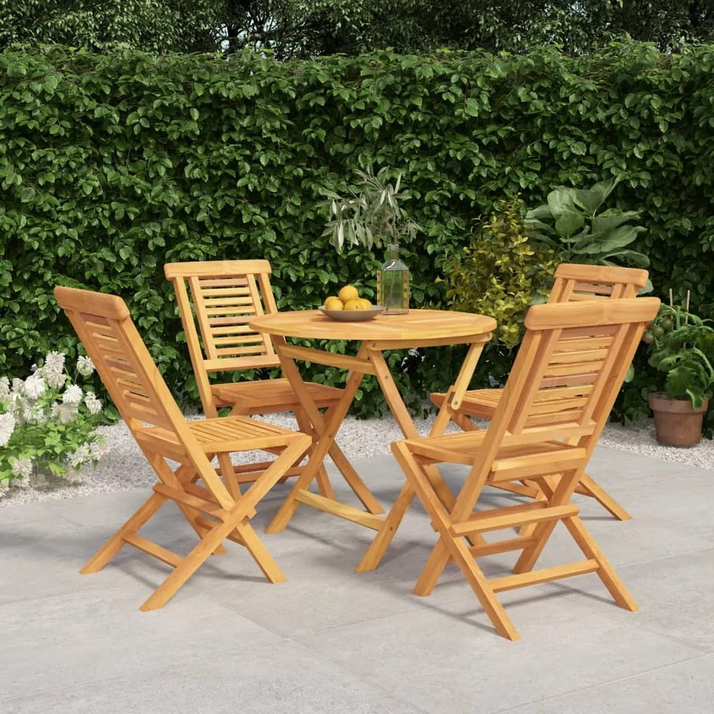 Set Da Pranzo Per Giardino 5 Pz İn Legno Massello Di Teak /