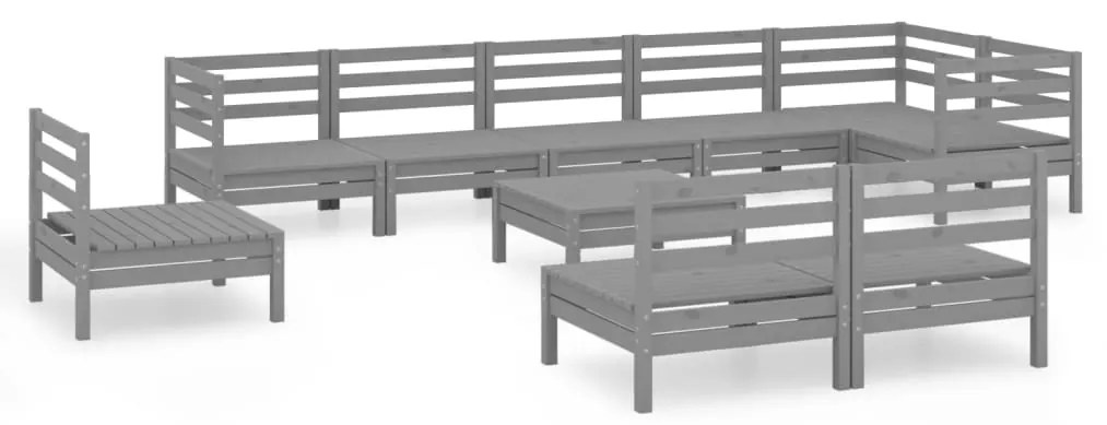 Set Salotto da Giardino 10 pz in Legno Massello di Pino Grigio