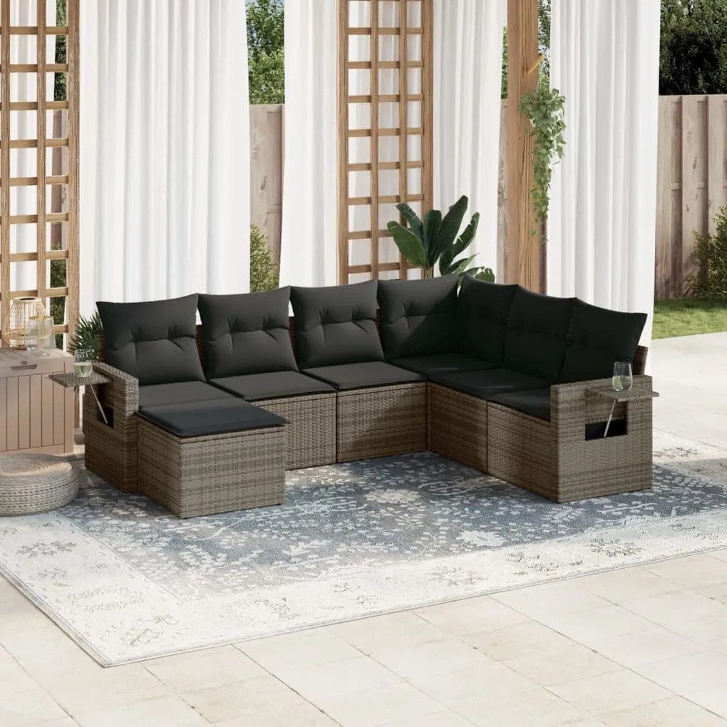 Set divani da giardino 7 pz con cuscini grigio in polyrattan