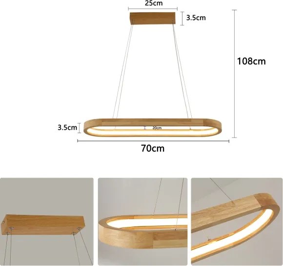 Brilagi - Lampada a sospensione su cavo UMEA WOOD LED/30W/230V 70x20 cm legno
