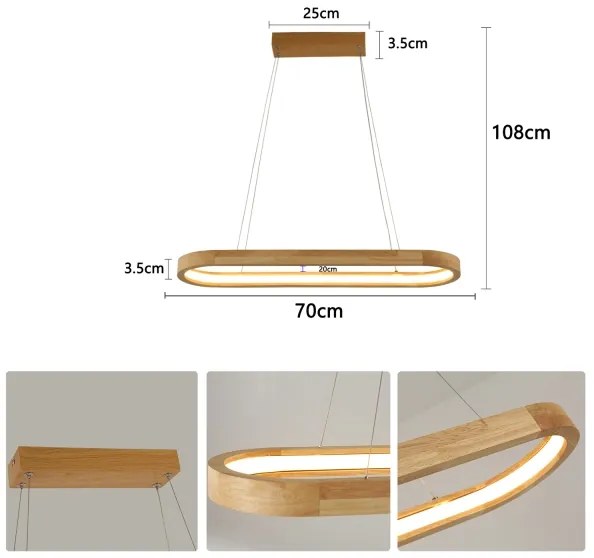 Brilagi - Lampadario LED a sospensione su cavo UMEA WOOD LED/30W/230V 70x20 cm legno di hevea
