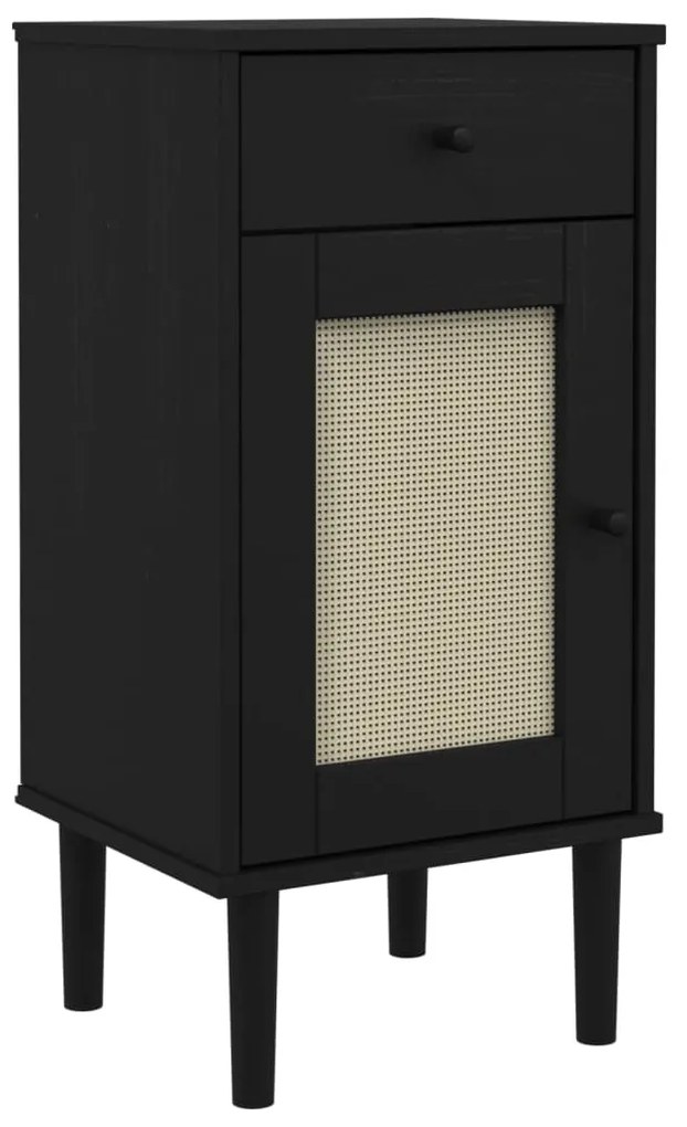 Credenza SENJA Aspetto Rattan Nero 40x35x80 cm Massello di Pino