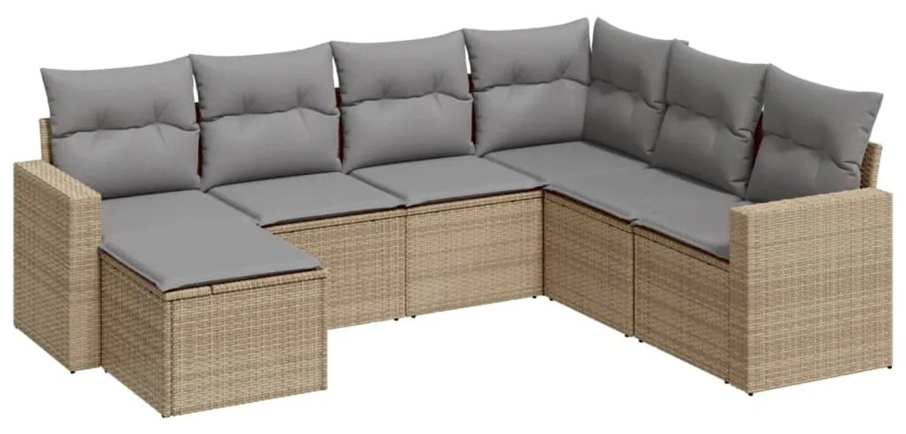 Set Divani da Giardino 7 pz con Cuscini Beige in Polyrattan