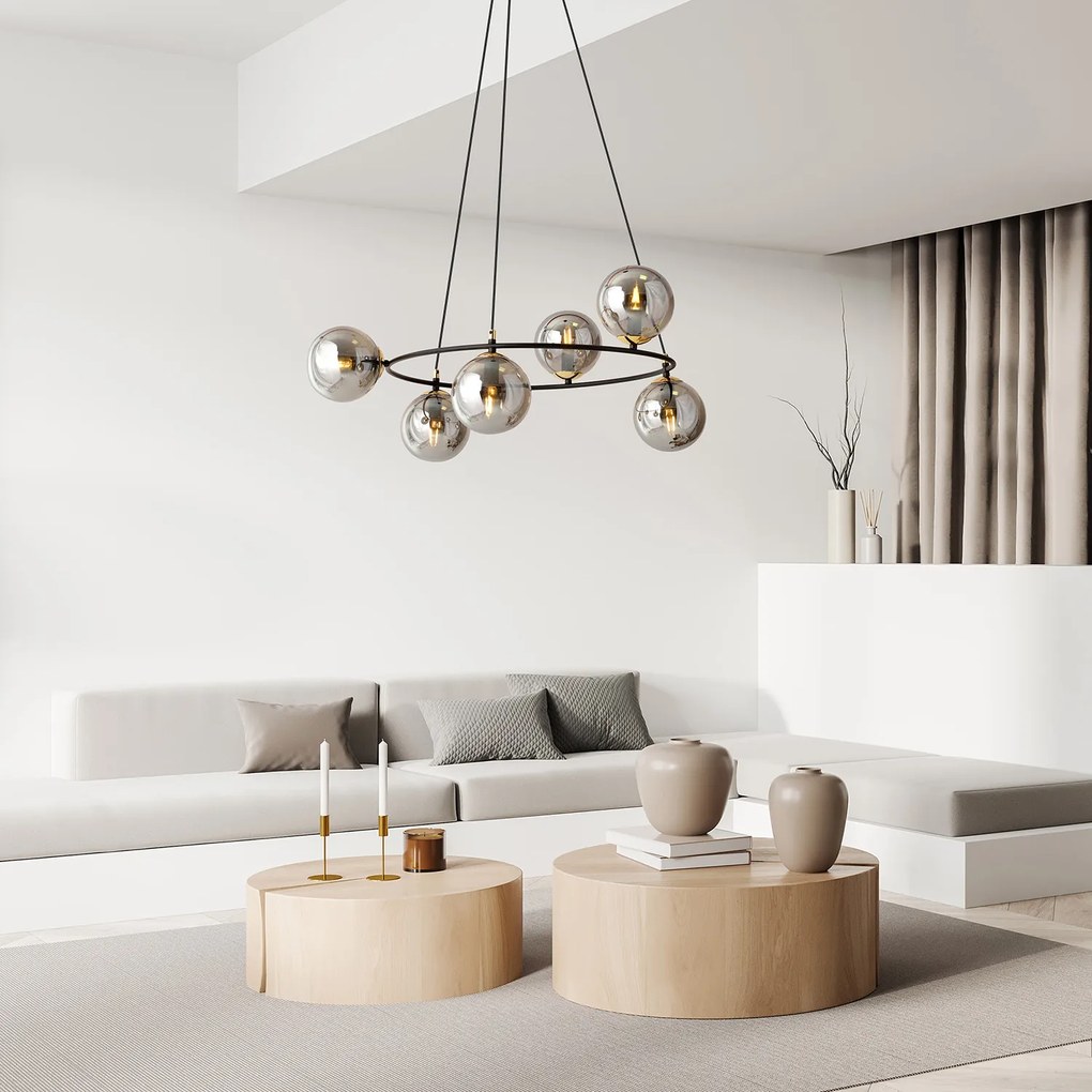Lampadario Minimal Tiamat Acciaio Nero Oro Grigio 6 Luci E14 Ip20