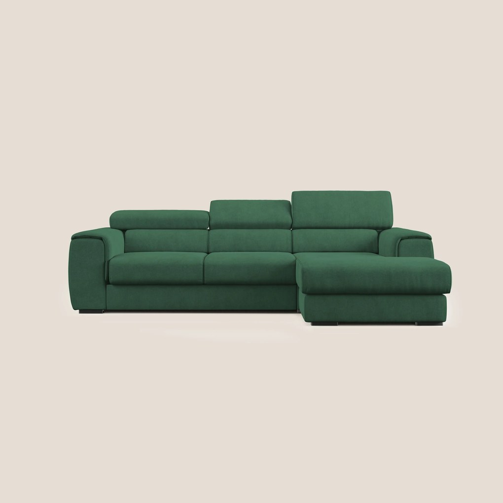 Zeno Divano angolare con pouf estraibile poggiapiedi in tessuto morbido impermeabile T02 verde