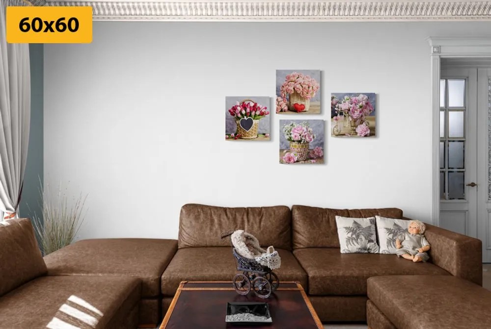 Set di quadri – Bouquet di fiori in stile vintage