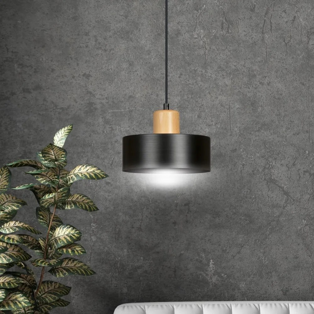 Lampadario a Sospensione in Acciaio e Legno TORIN 1 Nero/Bianco E27 Colore del corpo Nero