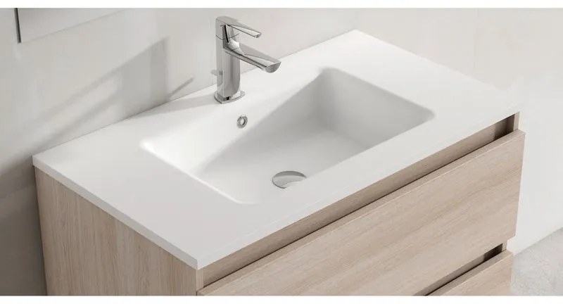 Lavabo integrale a incasso rettangolare vasca centrale L 81 x H 14 x P 46 cm in resina bianco