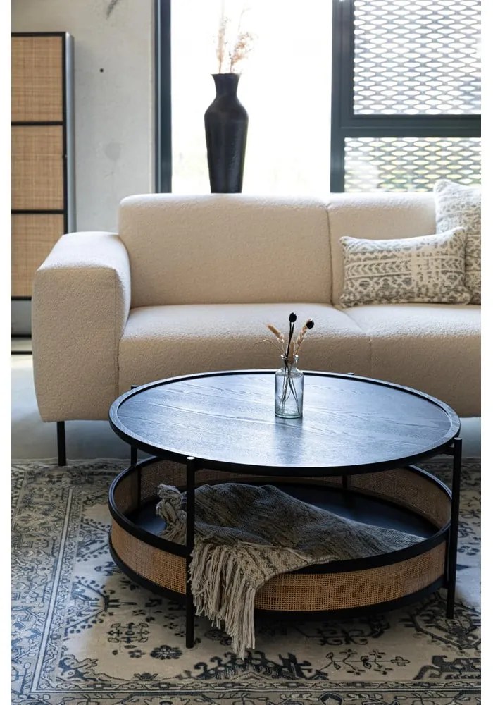 Tavolino da salotto rotondo nero/di colore naturale ø 80 cm Makoto – White Label