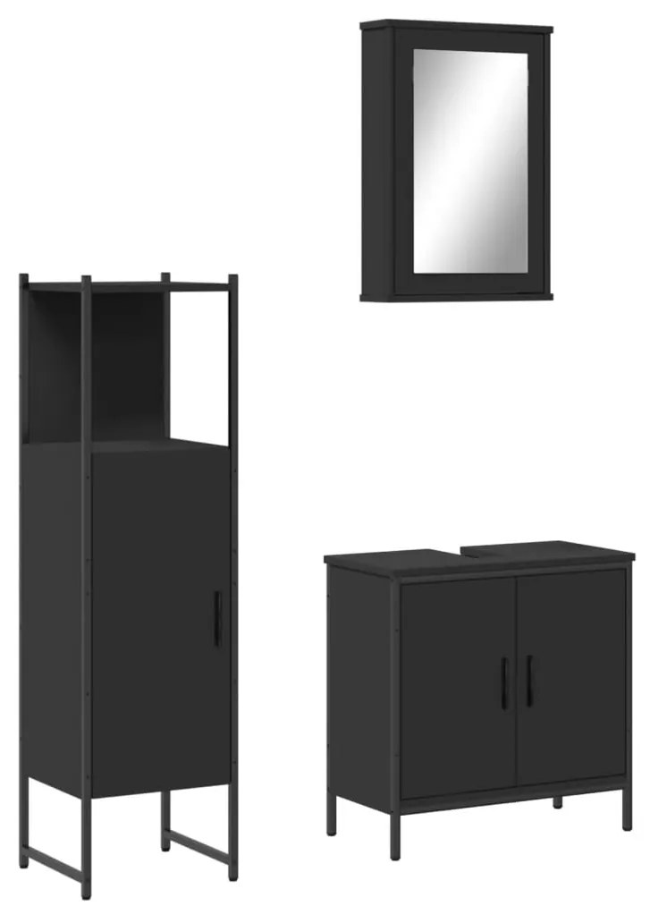 Set mobili da bagno 3 pz nero in legno multistrato