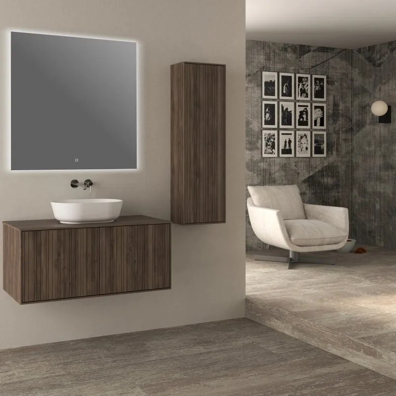 Mobile da bagno sospeso sotto lavabo Domino di Baden Haus L 100 x H 43 x P 46 cm noce cannettato, 2 cassetti