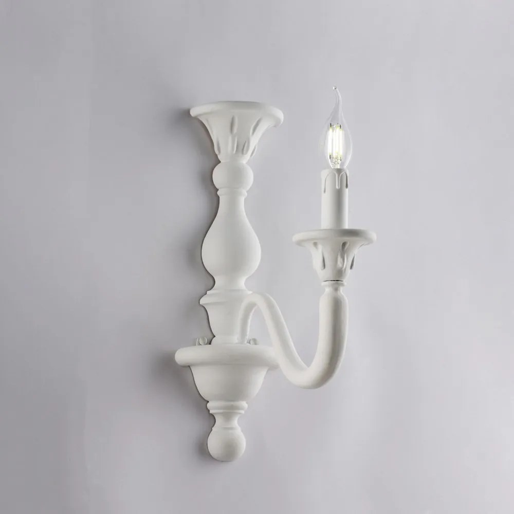 Applique Shabby Chic Lucca Legno Bianco 1 Luce E14