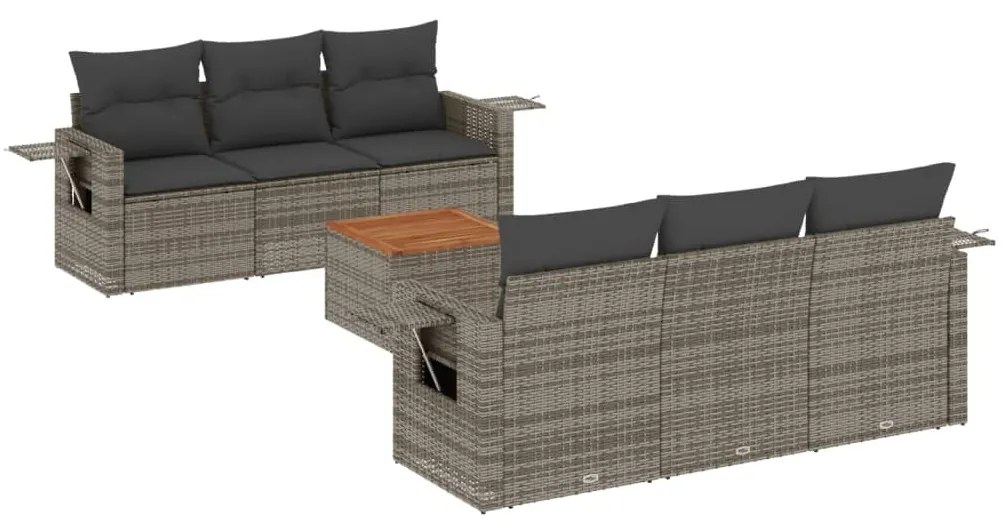 Set divani da giardino 7 pz con cuscini grigio in polyrattan