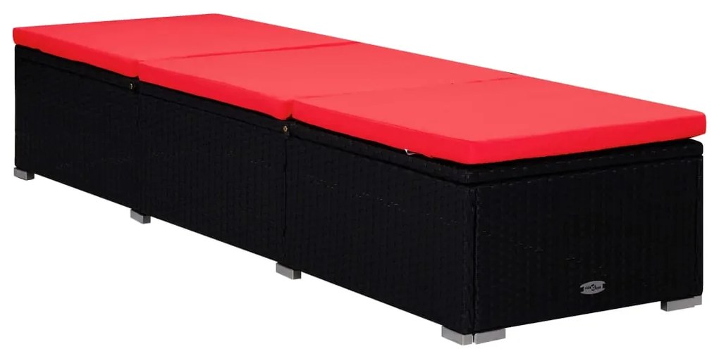 Lettini prendisole con tavolino 3 pz in polyrattan nero