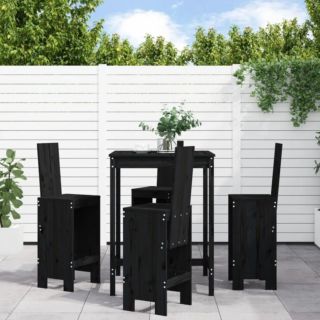 Set Bar Da Giardino 5 Pz Nero İn Legno Massello Di Pino /