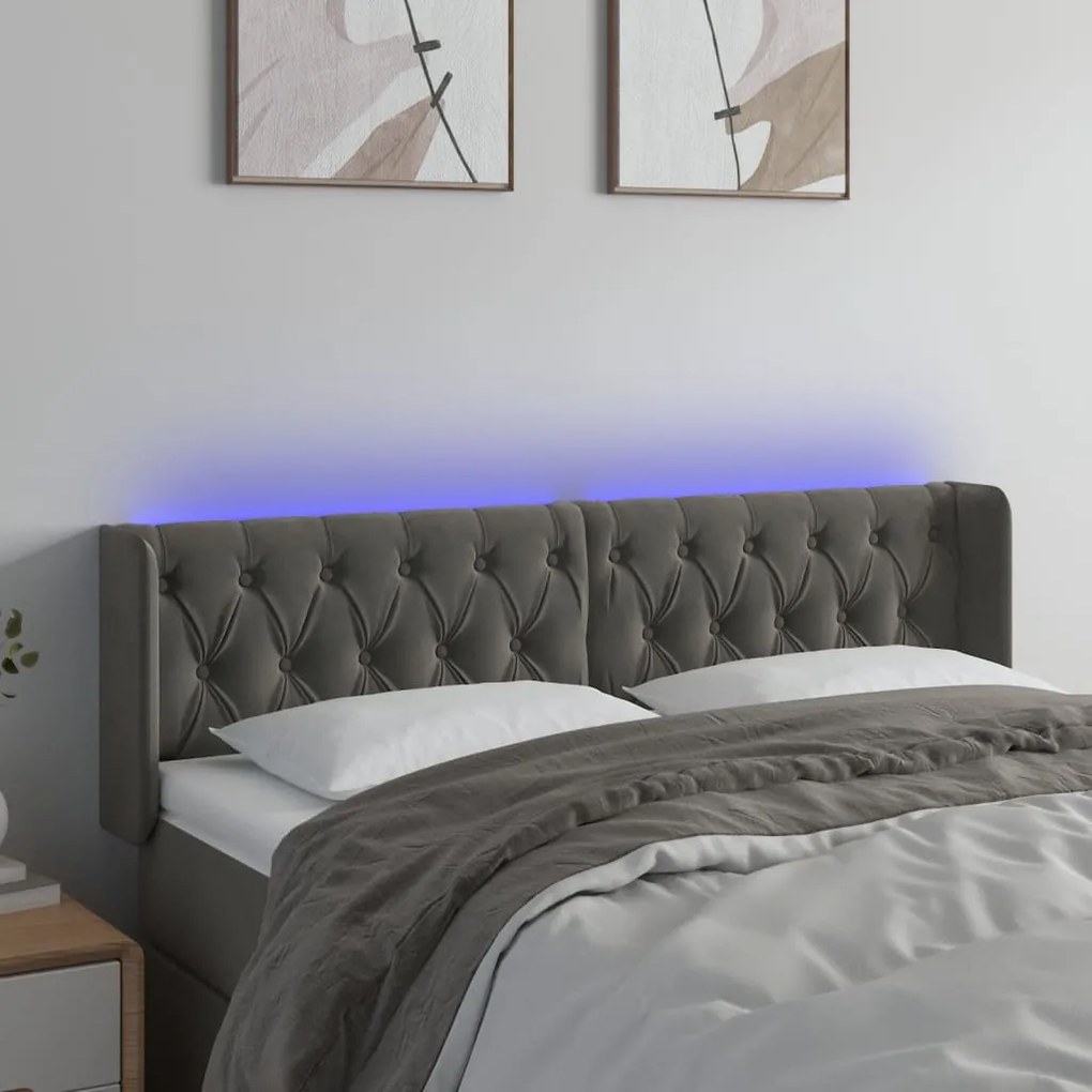 Testiera A Led Grigio Scuro 147x16x78/88 Cm İn Velluto /