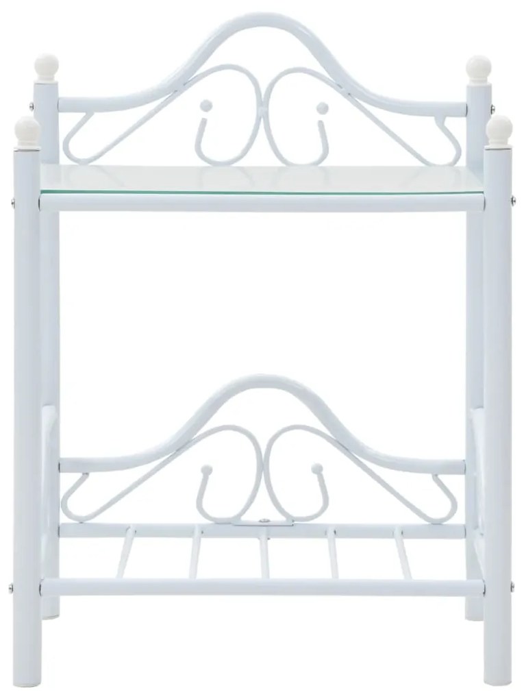 Comodini set 2 pz acciaio e vetro temperato 45x30,5x60cm bianco